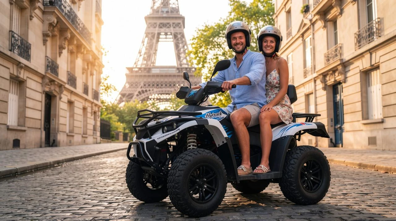 Couple on a private quad tour by the Eiffel Tower in Paris